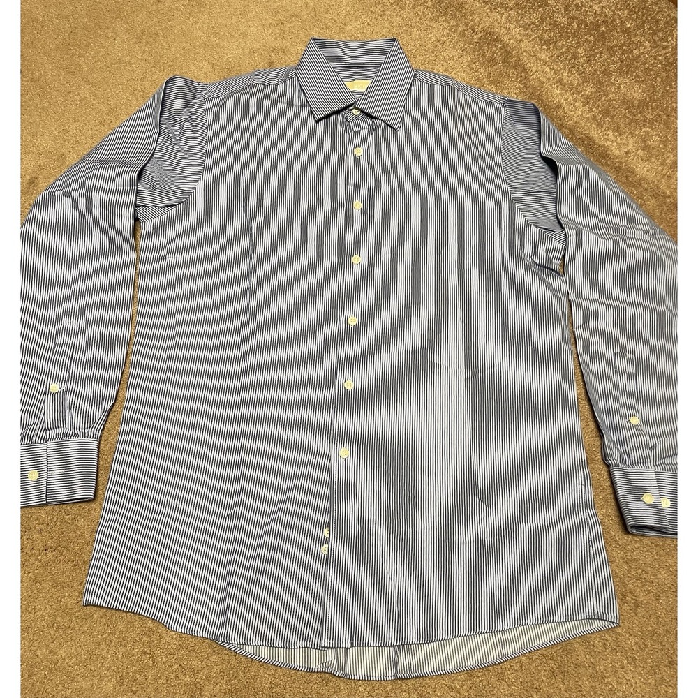 Michael Kors Mens shirt Blue Stripe Button Up 34/35 Size 15.5 designer business